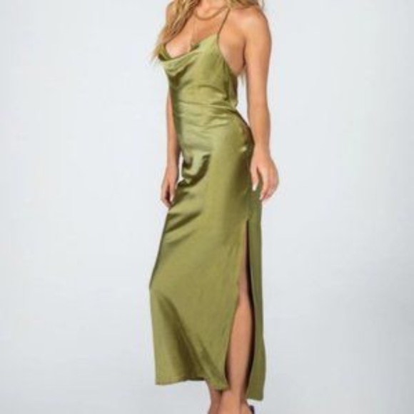 Princess Polly Dresses & Skirts - Princess Polly Sage Green Alissa Satin Tie Halter Silky Midi Slip Dress *New